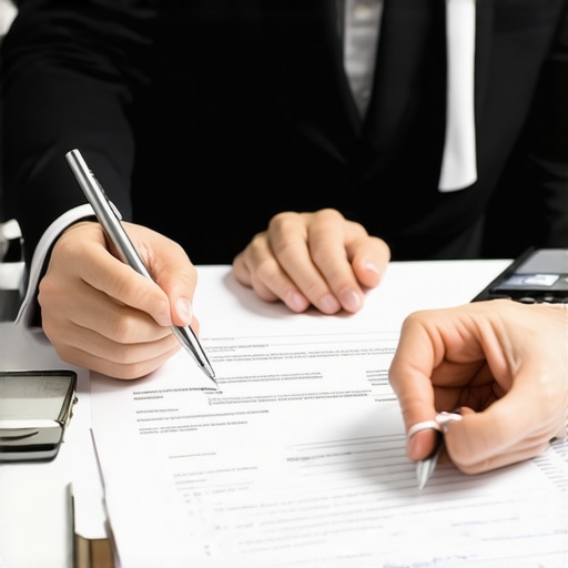 A family lawyer discussing legal documents with a client in an office setting