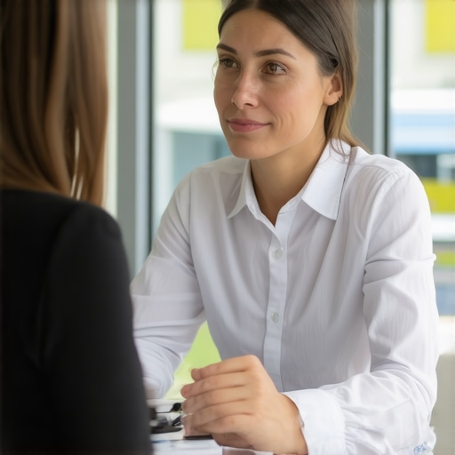 Attorney advising client in legal office