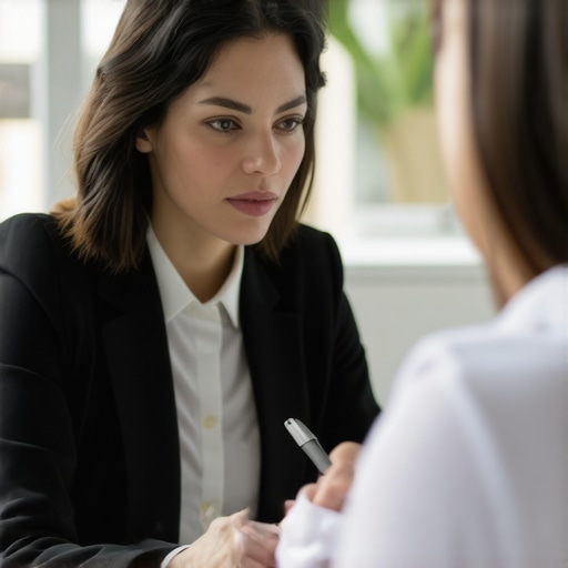 Family lawyer consulting with client in office