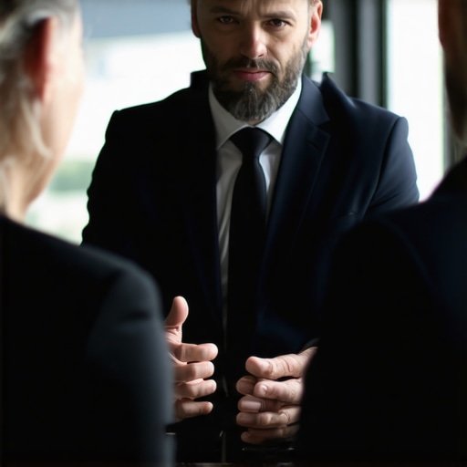 Trustworthy Lawyer Consulting with Client Attorney explaining case strategies to client in a professional setting