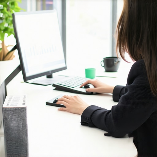 A lawyer using digital tools and document management software to organize cases.