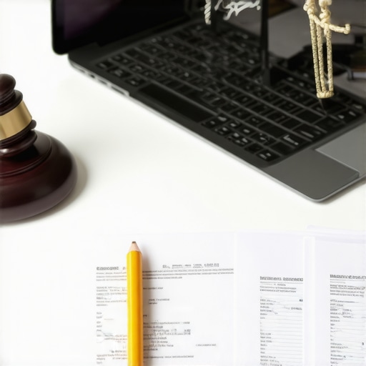A lawyer's workspace with modern digital tools and legal documents.