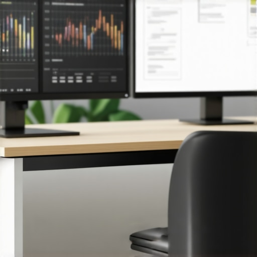 A high-tech legal office setup with organized digital systems and secure cloud storage.