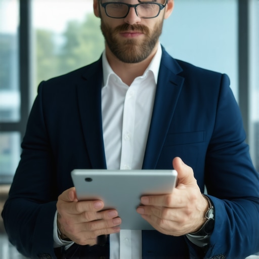 Family Lawyer Using Digital Tools Legal professional managing case files with a tablet and software