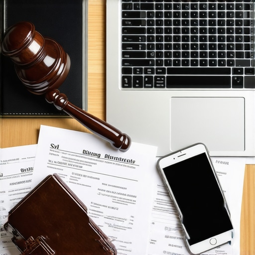 Modern Legal Workspace Lawyer's desk with digital tools and legal documents representing effective practice maintenance.